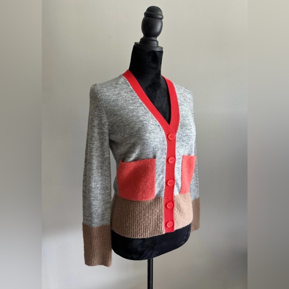 COS Colour-block Cardigan With Pockets In Red - Picture 3 of 6